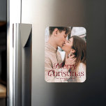 Festive Elegance Burgundy Merry Christmas Photo Magnet<br><div class="desc">Simple holiday magnet featuring your full-bleed vertical photo with "Merry Christmas" displayed in elegant burgundy lettering. Personalise the elegant Christmas photo magnet with your family name and the year.</div>