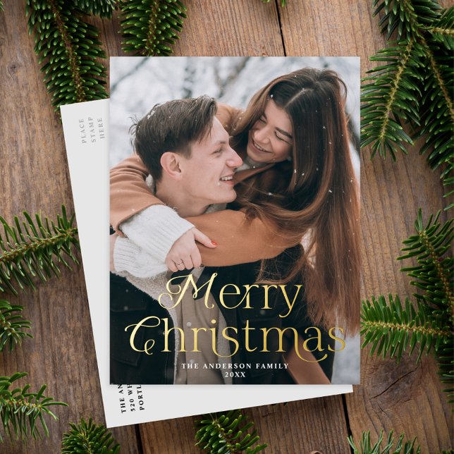 Festive Elegance Merry Christmas Photo Foil Holiday Postcard (Creator Uploaded)