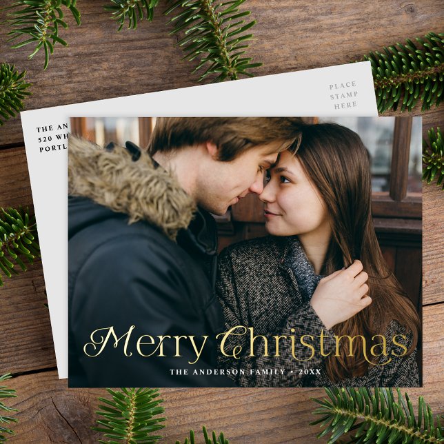 Festive Elegance Merry Christmas Photo Foil Holiday Postcard (Creator Uploaded)