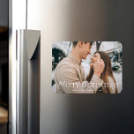 Festive Elegance Merry Christmas Photo Magnet<br><div class="desc">Simple holiday magnet featuring your full-bleed horizontal photo with "Merry Christmas" displayed in elegant white lettering. Personalize the Christmas photo magnet with your family name and the year.</div>