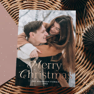 Festive Elegance Merry Christmas Photo Rose Gold Foil Holiday Card