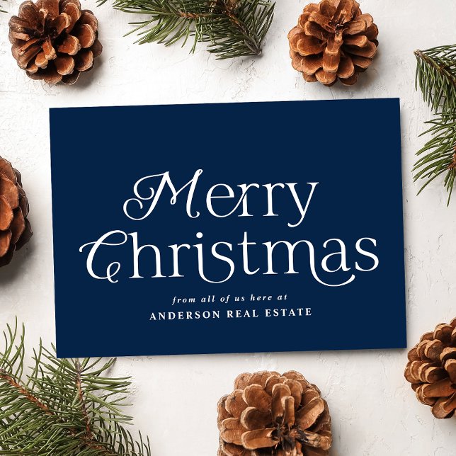 Festive Elegance Navy Merry Christmas Business Holiday Card (Creator Uploaded)