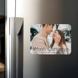 Festive Elegance Navy Merry Christmas Photo Magnet<br><div class="desc">Simple holiday magnet featuring your full-bleed horizontal photo with "Merry Christmas" displayed in elegant navy lettering. Personalise the Christmas photo magnet with your family name and the year.</div>