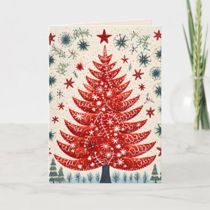 Festive Elegance: Red Christmas Tree Greeting Card