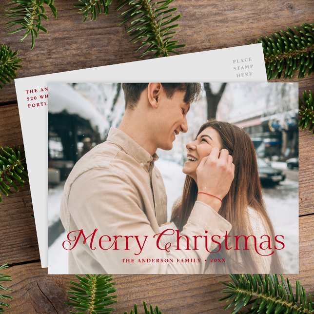 Festive Elegance Red Merry Christmas Photo Holiday Postcard (Creator Uploaded)