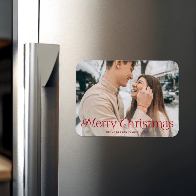 Festive Elegance Red Merry Christmas Photo Magnet (Creator Uploaded)