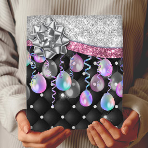 Festive Elegant Black Faux Glitter Balloons Wrapping Paper Sheet