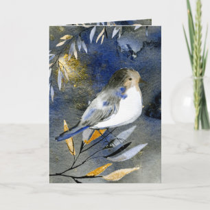Festive Elegant Chickadee Bird Watercolor Holiday Card