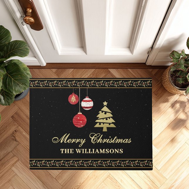 Festive Elegant Christmas Holiday Ornaments Name  Doormat (Creator Uploaded)