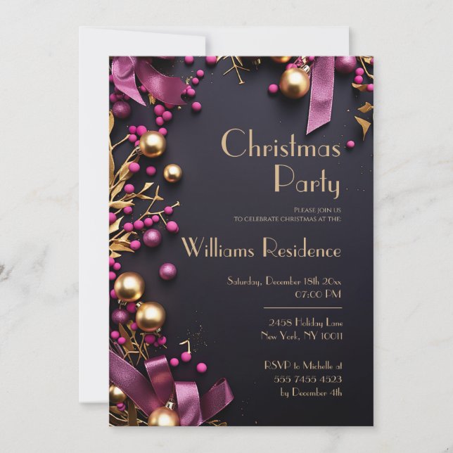 Festive Elegant Christmas Party Invitation (Front)