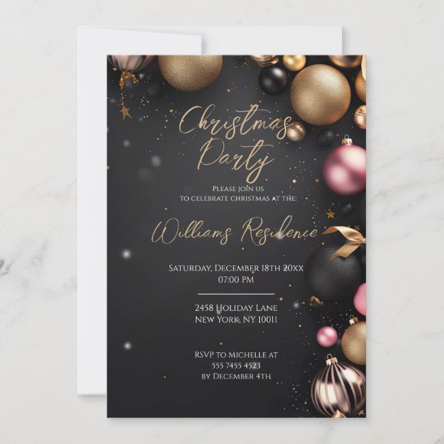 Festive Elegant Christmas Party Invitation (Front)