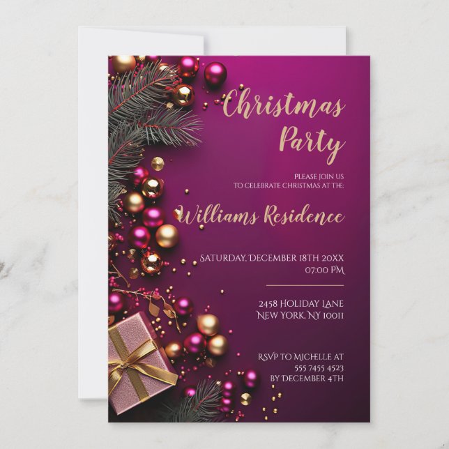 Festive Elegant Christmas Party Invitation (Front)