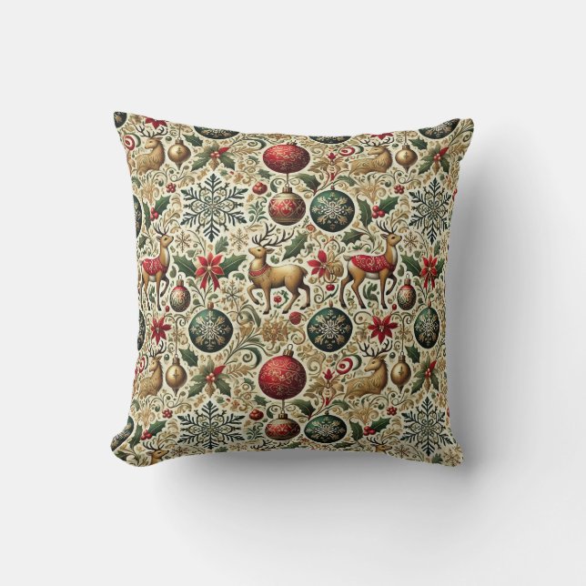 Festive Elegant Christmas Throw Pillow (Front)