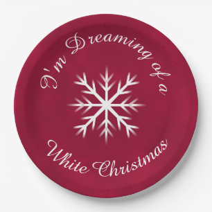 Festive elegant cranberry white holiday  paper plate
