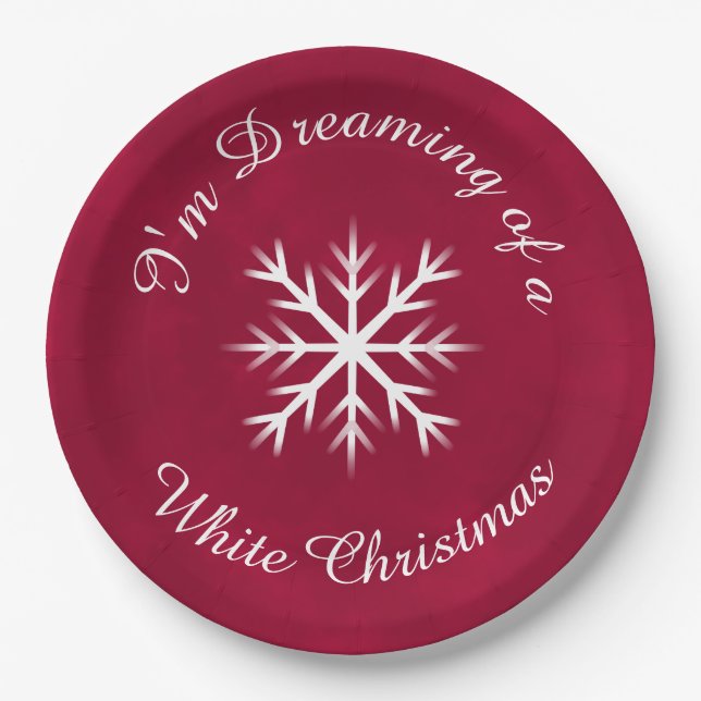 Festive elegant cranberry white holiday  paper plate (Front)
