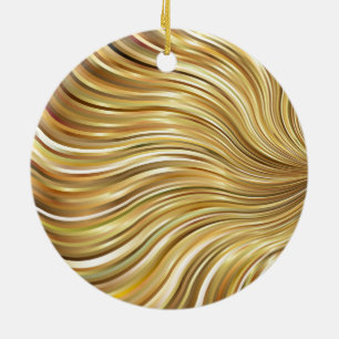 Festive Elegant  Gold Abstract Flowing Stripes Ceramic Tree Decoration