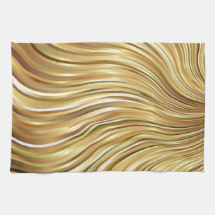 Festive Elegant Gold Abstract Flowing Stripes Tea Towel
