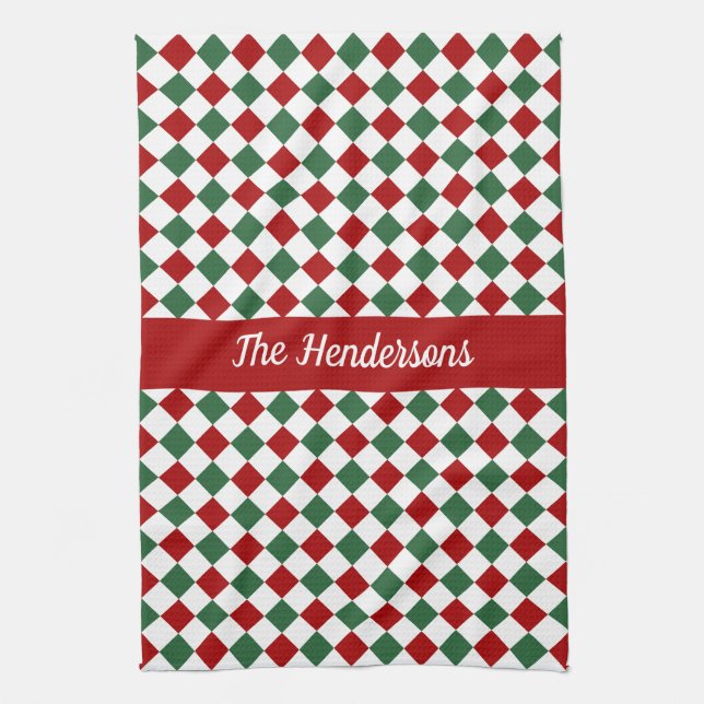 Festive Elegant Green And Red Christmas  Tea Towel (Vertical)
