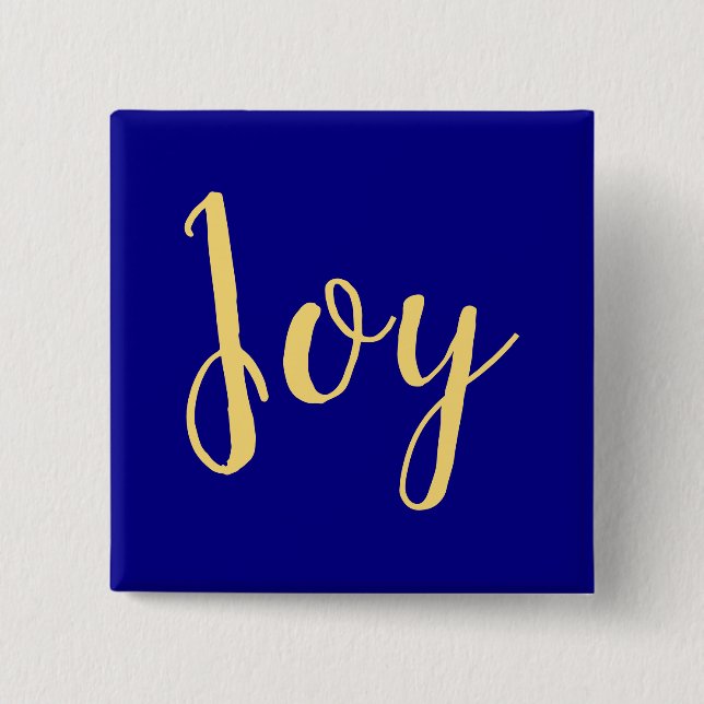 Festive Elegant Holiday JOY Script On Royal Blue 15 Cm Square Badge (Front)