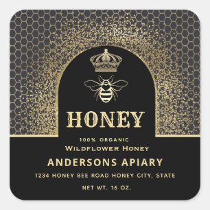 Festive elegant Modern gold queen bee honey jar Square Sticker