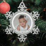 Festive Elegant Photo Baby's First Christmas Snowflake Pewter Christmas Ornament<br><div class="desc">A pretty 'Baby's First Christmas' tree ornament to customise with your baby's photo,  name and the year. This charming decoration makes an elegant addition to your holiday decor,  and a delightful keepsake for years to come.</div>