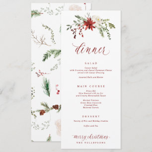 Festive Elegant Watercolor Christmas Dinner Menu