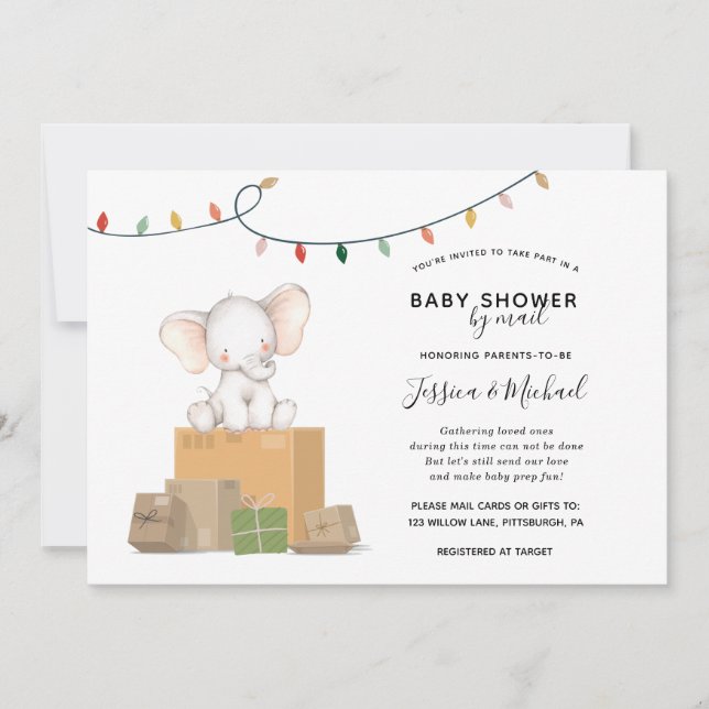 Festive Elephant Baby Shower by Mail Invitation (Front)