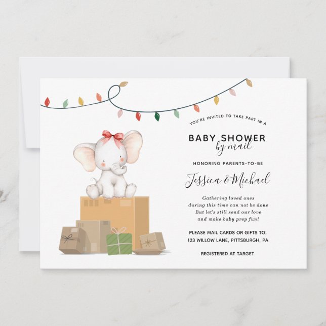Festive Elephant Baby Shower by Mail Invitation (Front)