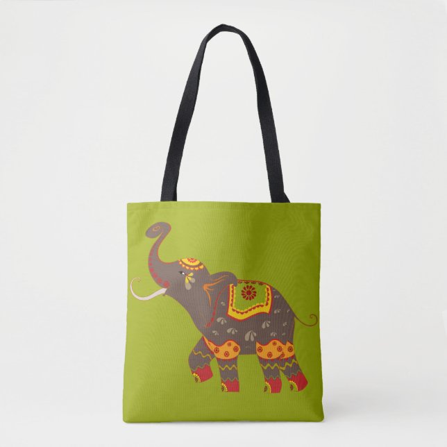 Festive Elephant Green Tote Bag (Front)