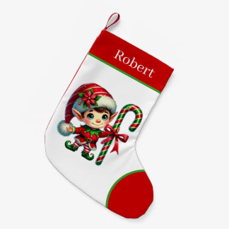 Festive Elf add name Small Christmas Stocking