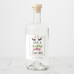 Festive Elf Holly Jolly Christmas Liquor Bottle Label