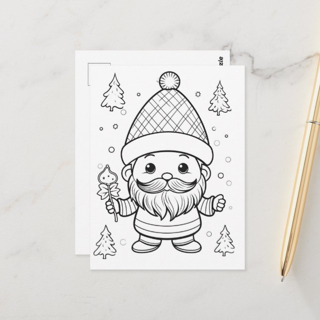 Festive elf kids colouring  postcard (Front/Back In Situ)