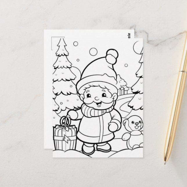 Festive elf kids colouring  postcard (Front/Back In Situ)