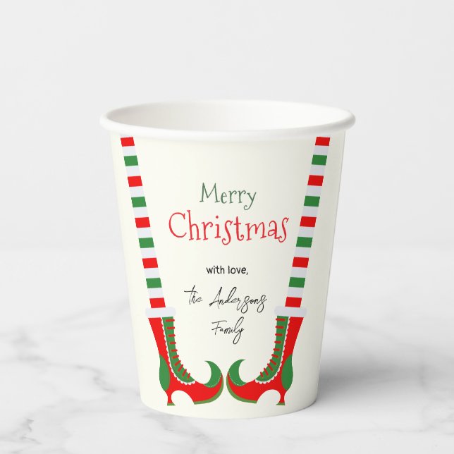 Festive Elf leg Merry Christmas Paper Cups (Back)