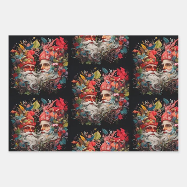Festive Elflike Santas' Wrapping Paper Sheet (Front 3)