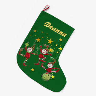 Festive Elves Christmas 3D Lettering PERSONALIZED Large Christmas Stocking