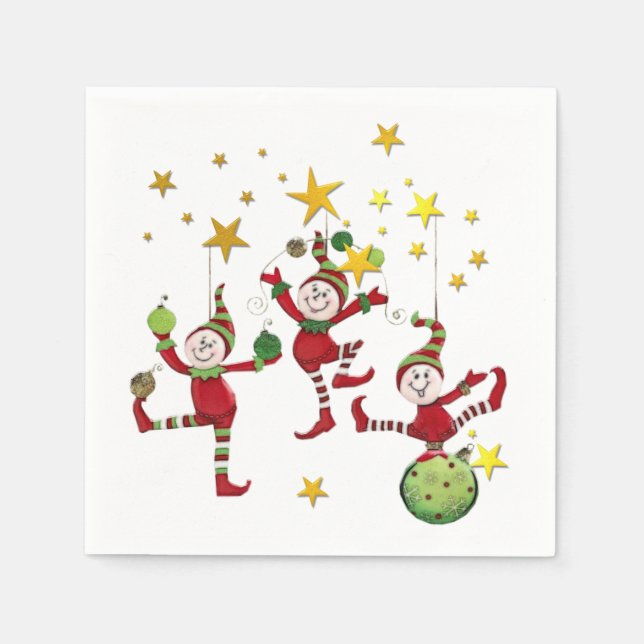 Festive Elves Christmas Napkin (Front)