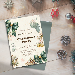 Festive Emerald Green Coquette Christmas Party Invitation