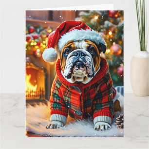 Festive English Bulldog with a Santa Hat Card