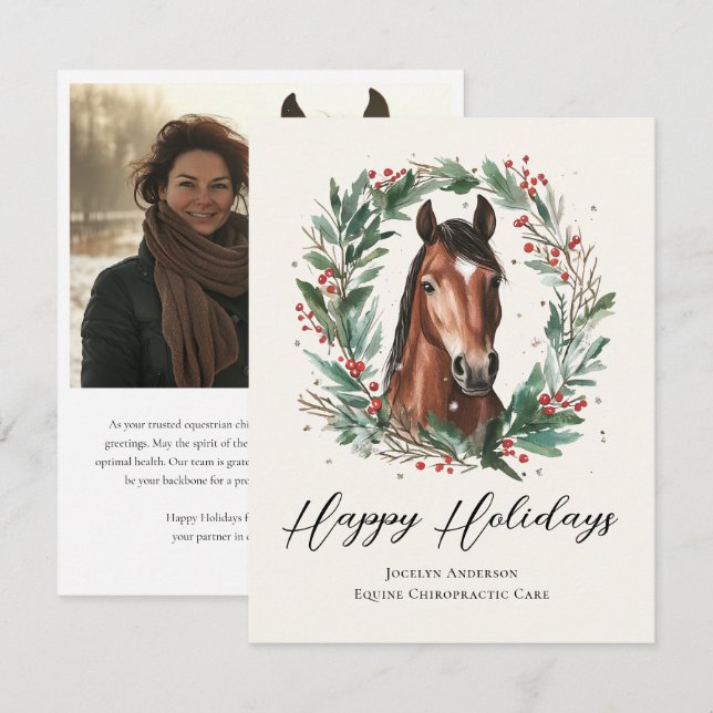 Festive Equestrian Business Corporate Photo Holiday Card (Front/Back)