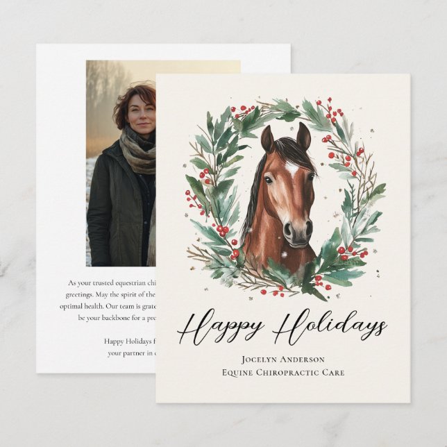 Festive Equestrian Business Corporate Photo Holiday Card (Front/Back)