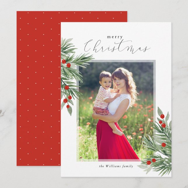Festive Evergreen Christmas Photo Card (Front/Back)