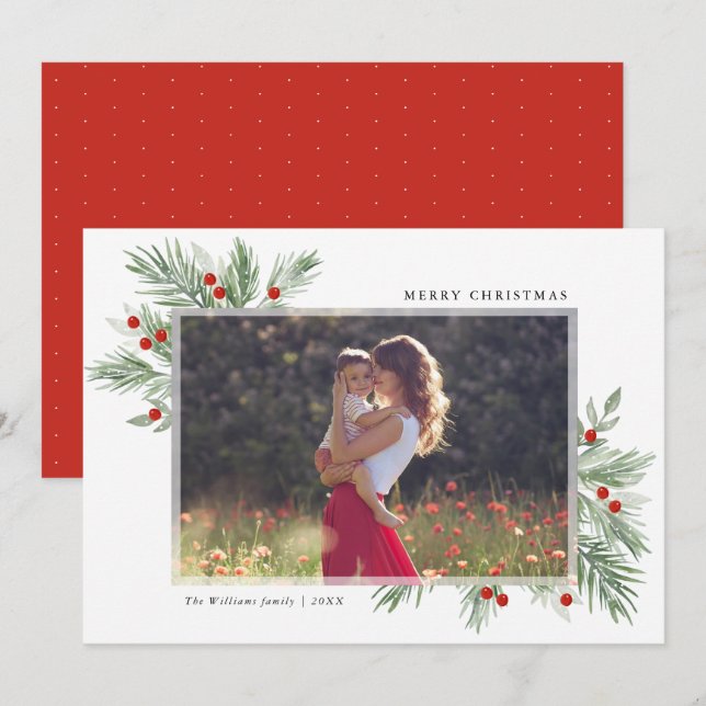 Festive Evergreen Christmas Photo Card (Front/Back)