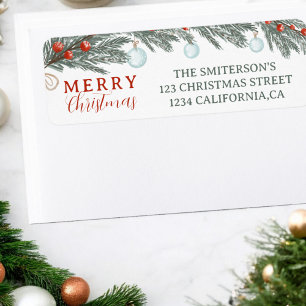 Festive Evergreen Red Berries Watercolor Christmas