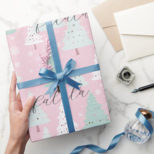 Festive Fa La La Pink Christmas Tree Wrapping Paper