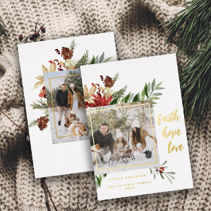 Festive Faith Hope Love 2-Photo Christmas  Foil Ho Foil Holiday Card