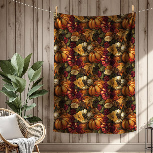 Festive Fall Blooms & Pumpkin Seasonal Accent Fleece Blanket
