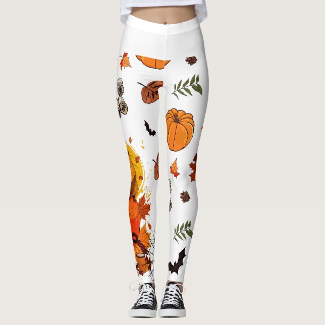 Festive Fall capybar with Pumpkins, Spiders Leggings (Front)