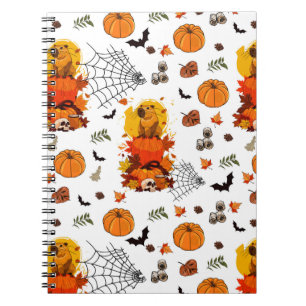 Festive Fall capybar with Pumpkins, Spiders Notebook