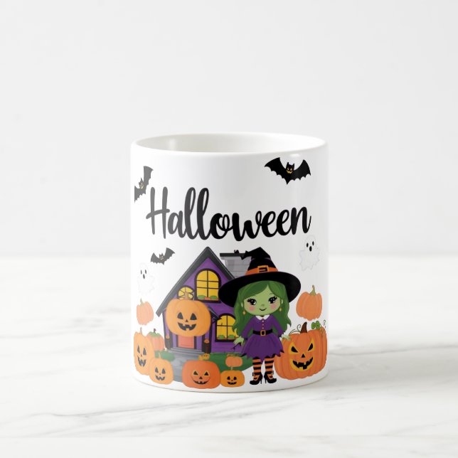 Festive Fall Decorations: Pumpkins & Witches Coffee Mug (Center)